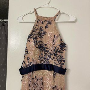 Navy and Light Pink Floral Lace Dress